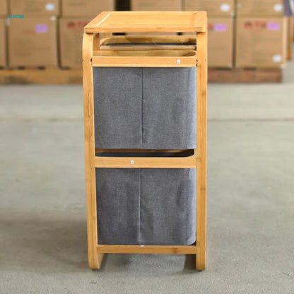 Multi-Tier Bamboo Laundry Sorter with Shelf