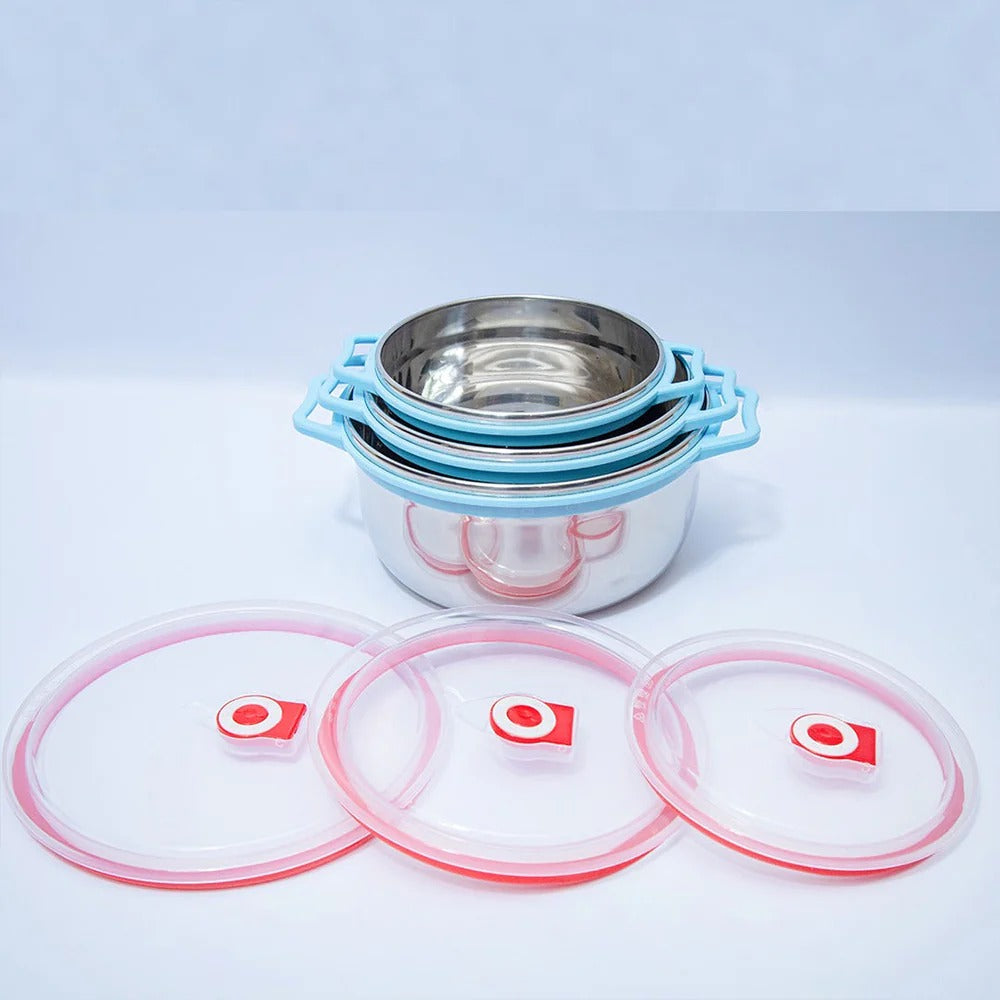 3-Piece Stainless Steel Mixing & Storage Bowl Set with Airtight Lids - My Store