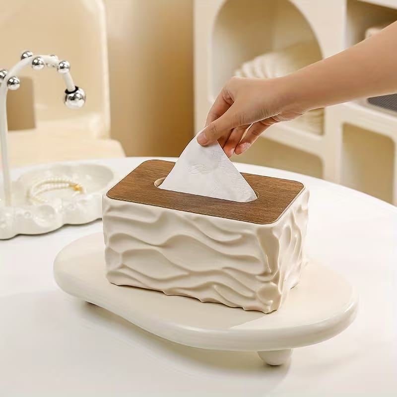 Minimalist Wave Pattern Tissue Box (Large Capacity)