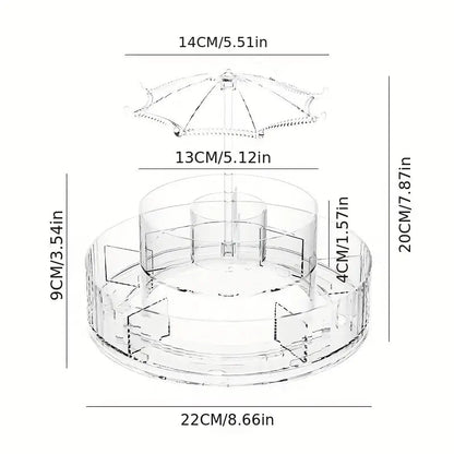 Umbrella Makeup Organizer – Transparent 360° Rotating Cosmetic Storage Box