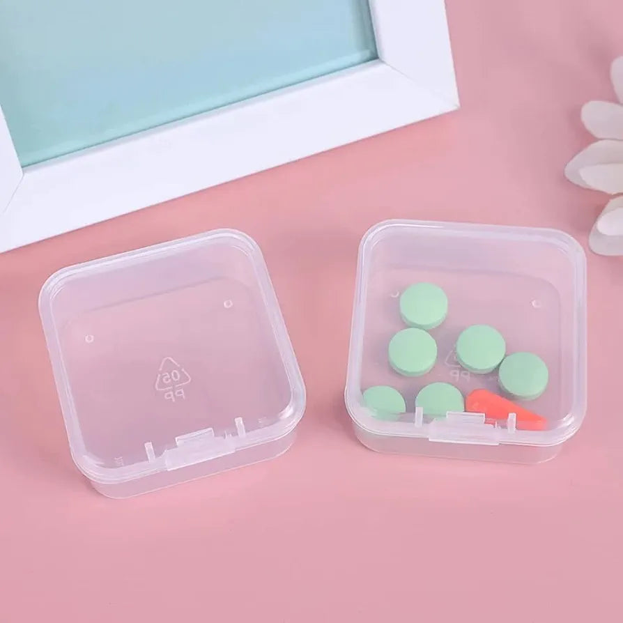 Mini Transparent Square Storage Box with Hinge Lid – Clear Multi-Purpose Organizer pack of 10