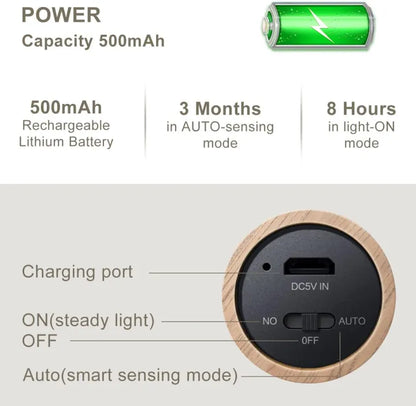 Wooden Base Smart Sensor LED Night Light