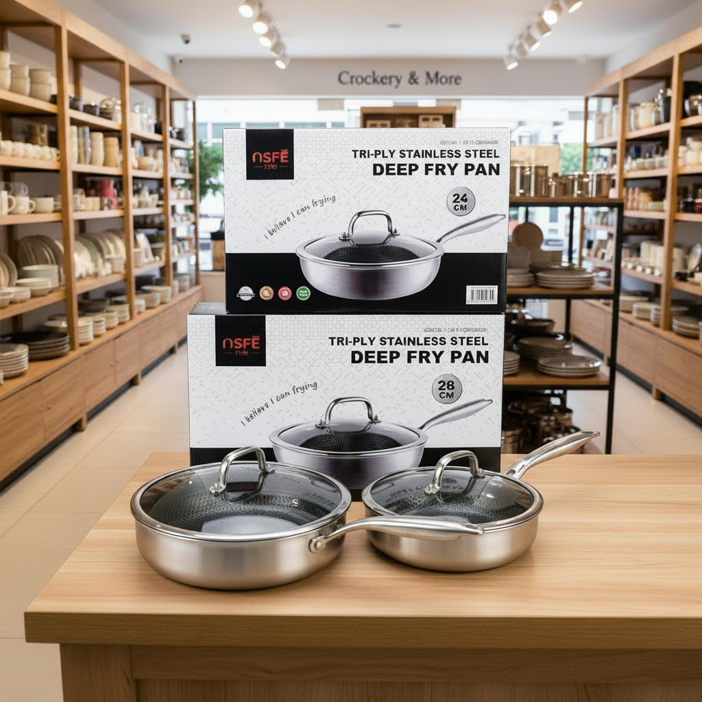 OSFE Tri-Ply Stainless Steel Deep Fry Pan with Lid | Honeycomb Non-Stick Technology - My Store