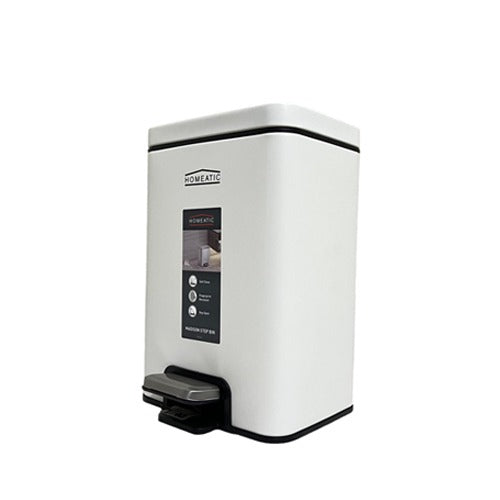 Stainless Steel Hydraulic Pedal Dustbin – White (8 Liter)