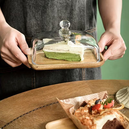 Premium Glass Cake Plate with Wooden Base - My Store