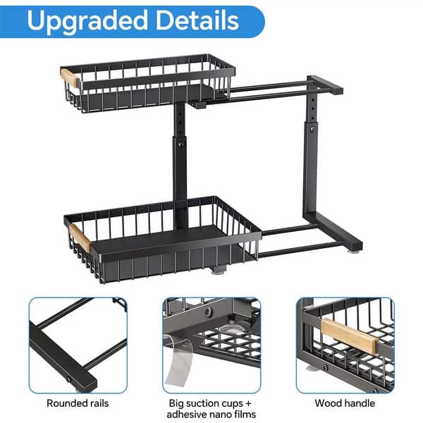 2-Tier Adjustable Under Sink Organizer Rack with Sliding Baskets