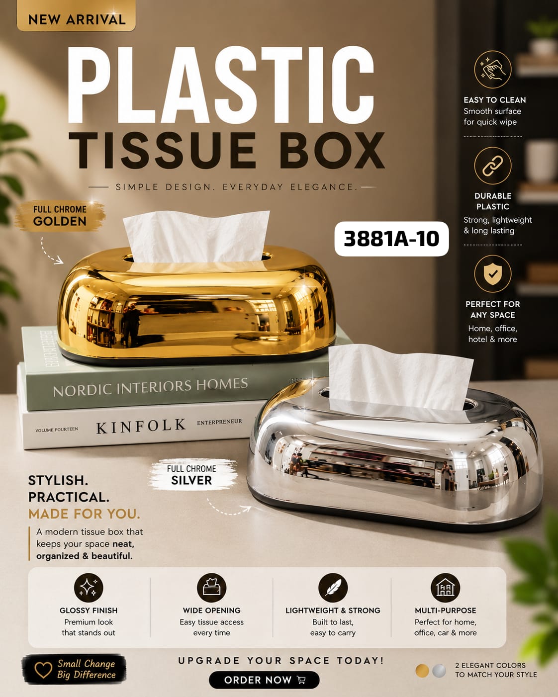 Luxury Chrome Tissue Box Cover - My Store