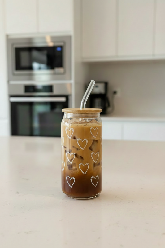 New Aesthetic Can-Shaped Iced Tea Glass with Bamboo Lid & Glass Straw – 450ml
