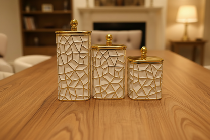 3-Piece Geometric Airtight Storage Jar Set (Luxury White & Gold) - My Store