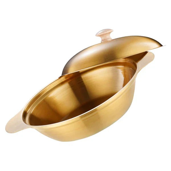 Golden Serving Bowl & Cooking Pot – With Lid & Side Handles - My Store