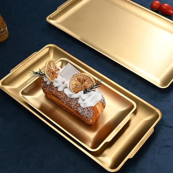 Golden Rectangle Serving Tray – Premium Stainless Steel - My Store