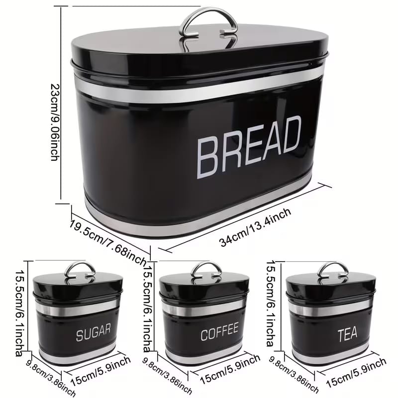 Vintage Black 4-Piece Kitchen Storage Set (Bread Box + Canisters)