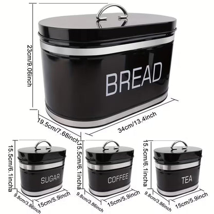 Vintage Black 4-Piece Kitchen Storage Set (Bread Box + Canisters)