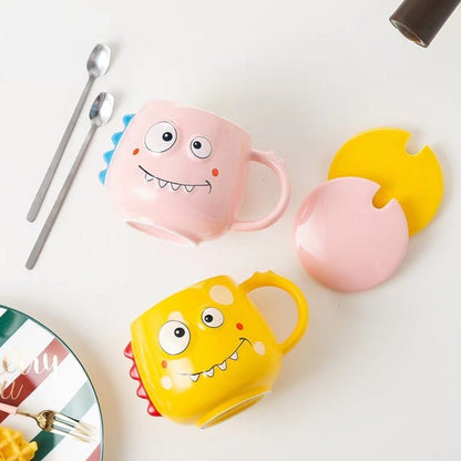 Cute Cartoon Dinosaur Ceramic Mug with Lid & Spoon – 450ml