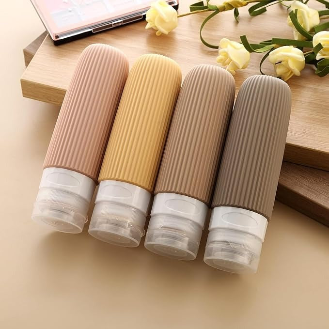 4 Pack Travel Bottles for Toiletries –3oz  Leak-Proof Silicone Bottles With Transparent Toiletry Bag
