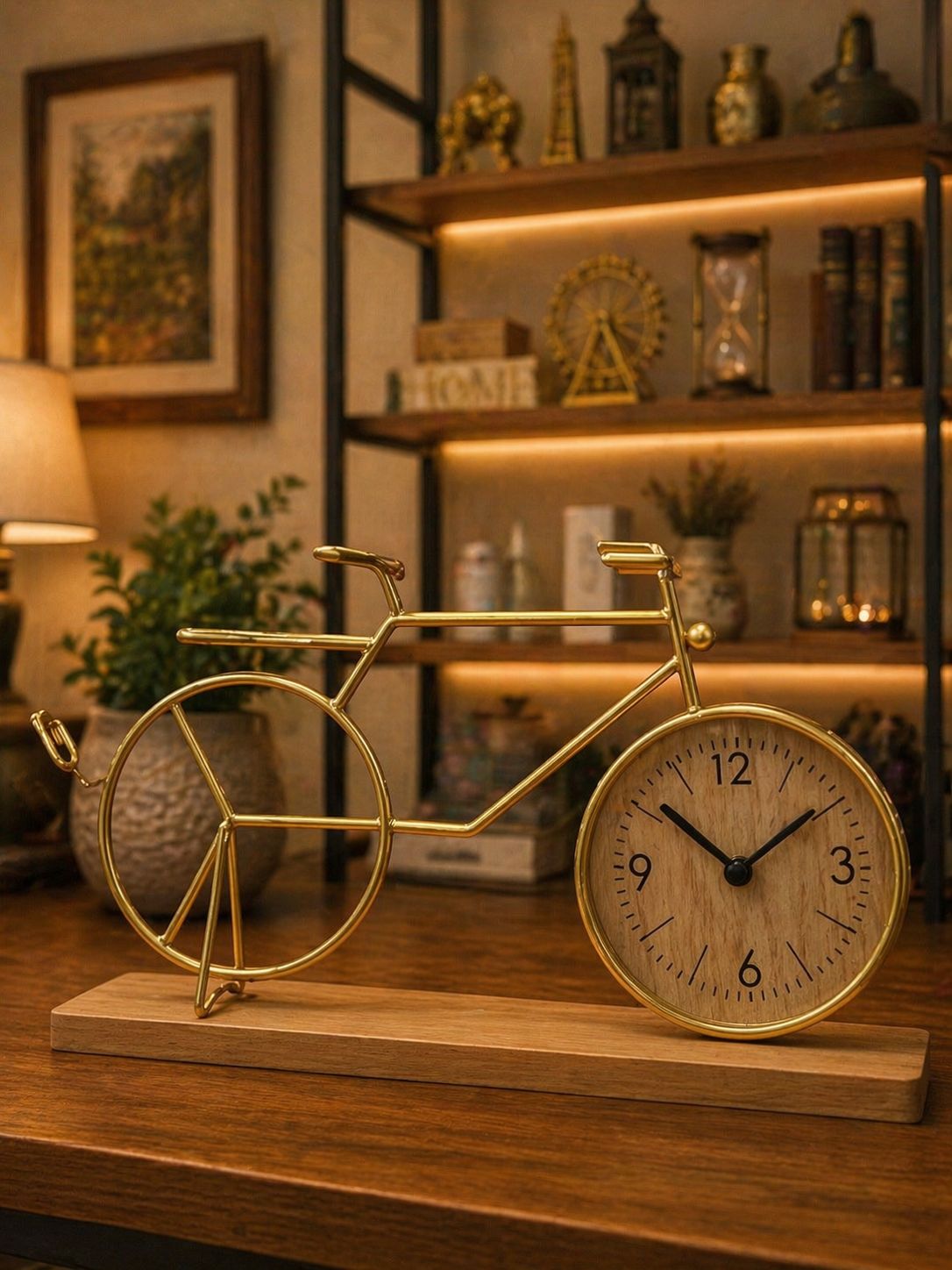 Vintage Bicycle Table Clock with Wooden Base - My Store