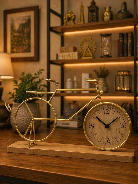 Vintage Bicycle Table Clock with Wooden Base - My Store