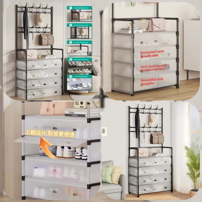 Multifunctional Entryway Organizer with Coat Rack & Shoe Cabinet