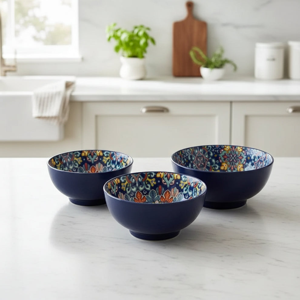 Moroccan Hand-Painted Ceramic Bowls – Red & Royal Blue