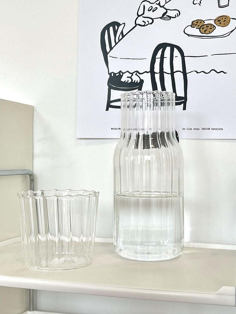 Ribbed Bedside Water Carafe & Glass Set – 600ml