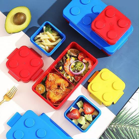 Double-Layer Building Block Kids Lunch Box – 1050ml with Cutlery & Compartments