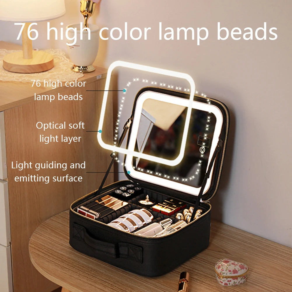 LED Smart Makeup Organizer & Travel Cosmetic Bag with LED Mirror