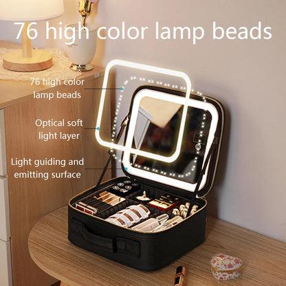LED Smart Makeup Organizer & Travel Cosmetic Bag with LED Mirror
