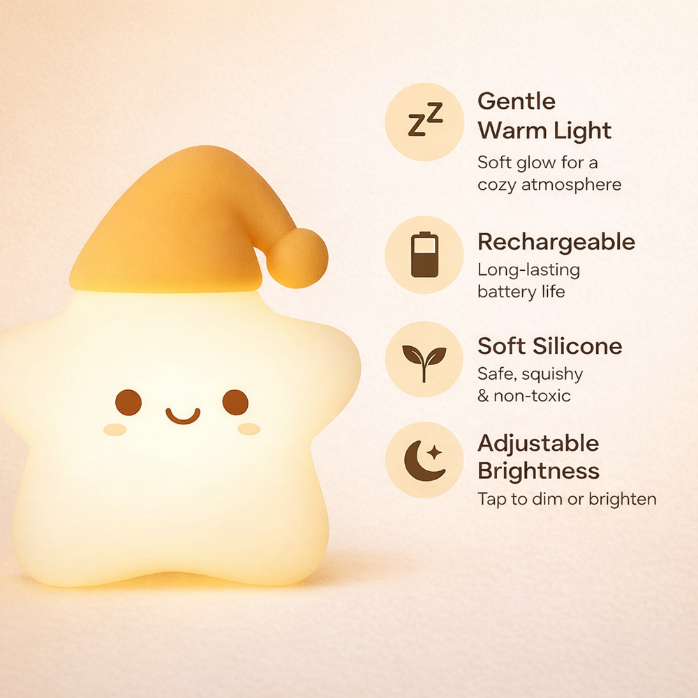 Cute Silicone Star Night Light – Rechargeable LED Lamp - My Store