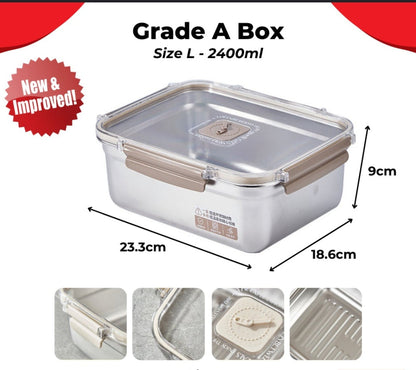 2400ml Premium Stainless Steel Airtight Food Storage Container