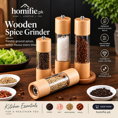 Wooden Spice Grinder – Natural Wood & Glass Manual Spice Mill