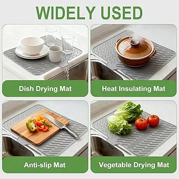 Silicone Dish Drying Mat with Self-Draining Lip