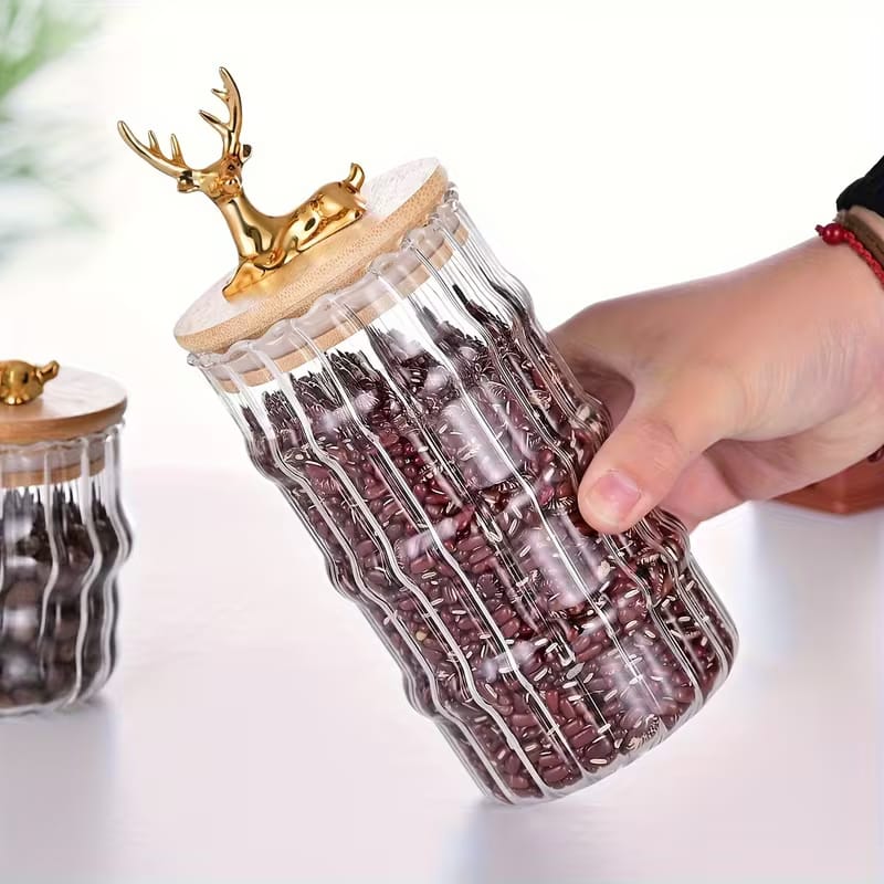 Premium Golden Deer Ripple Glass Storage Jars - My Store