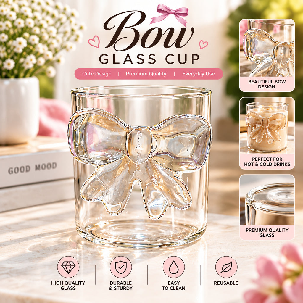 Aesthetic 3D Pink Bow Glass Cup