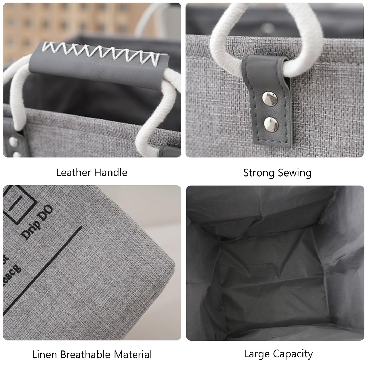 Collapsible Linen Laundry Hamper | Freestanding Clothes Storage Basket