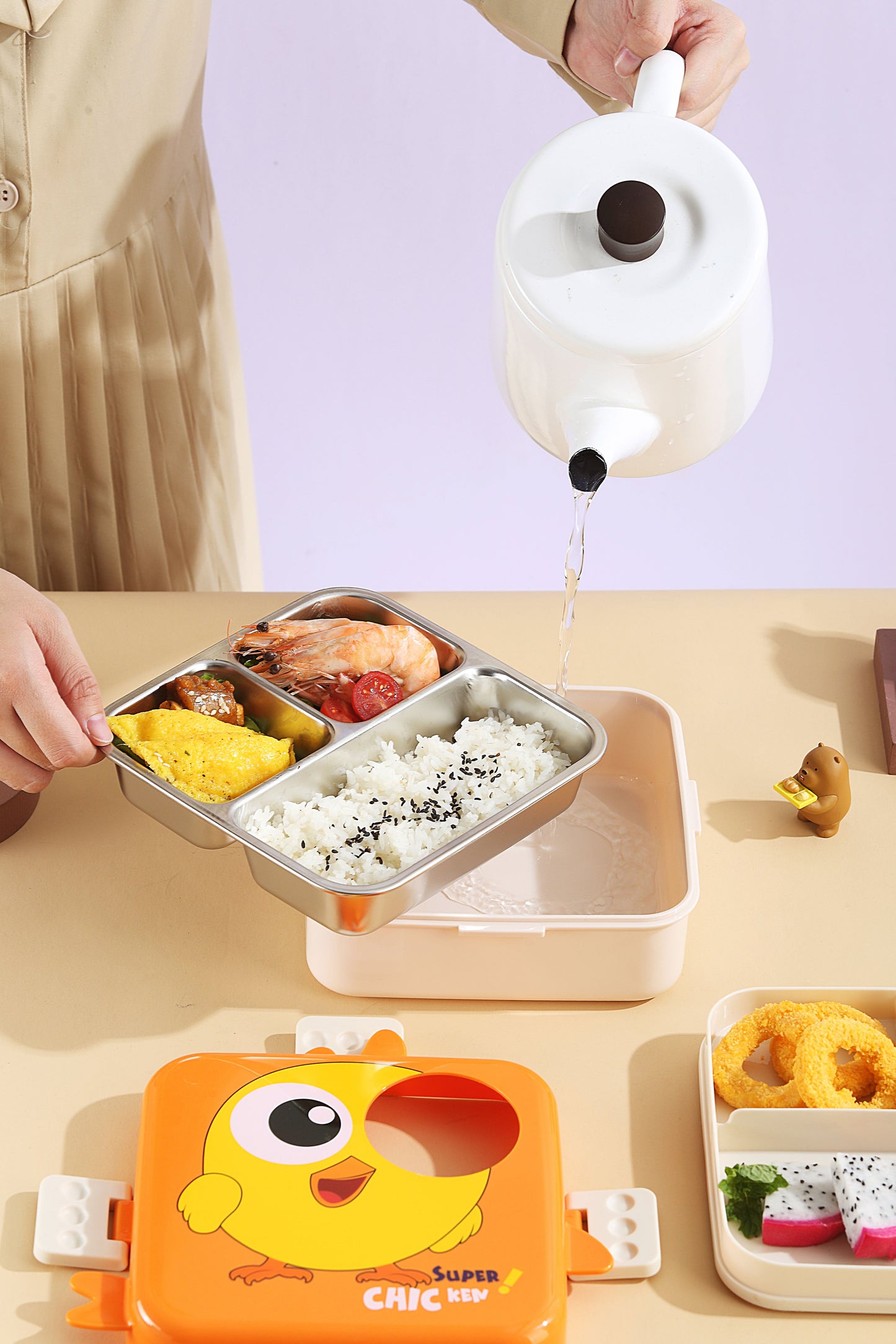 Super Chicken 3-Compartment Stainless Steel Lunch Box - My Store