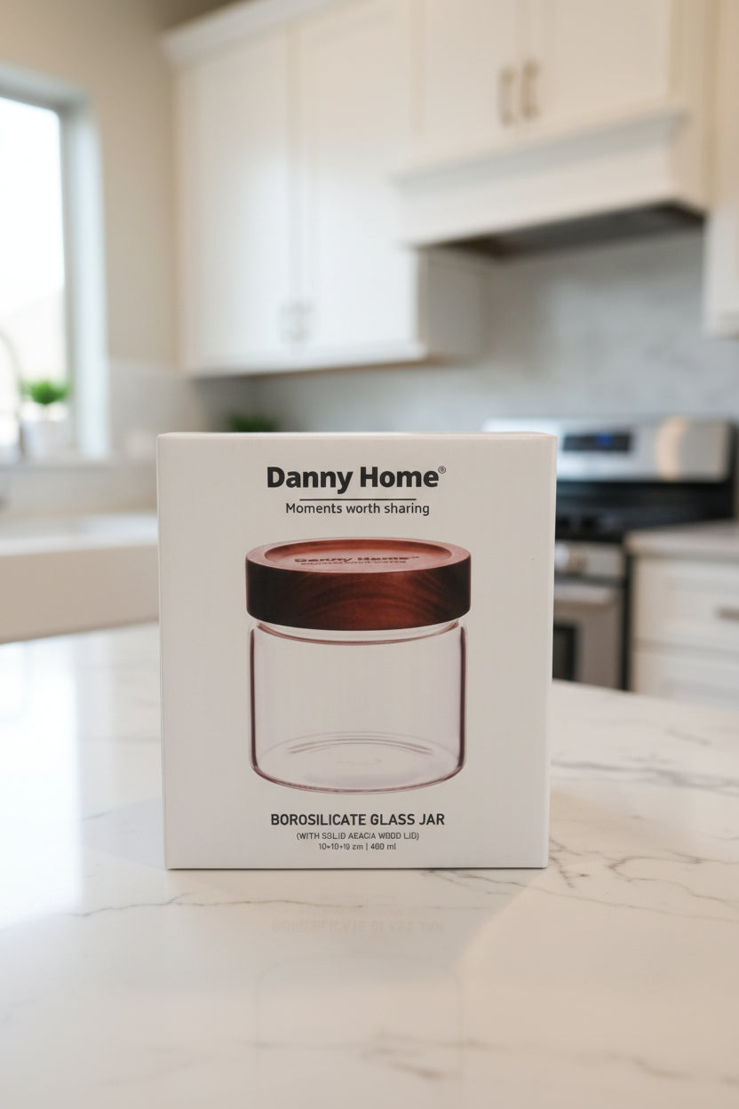Danny Home Premium Borosilicate Glass Storage Jar Collection with Acacia Wood Lid