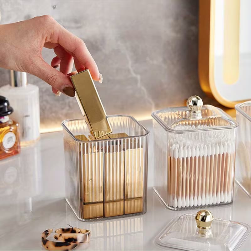 Luxe Fluted Acrylic Organizer Jar with Gold Knob Lid Set of 2 pcs