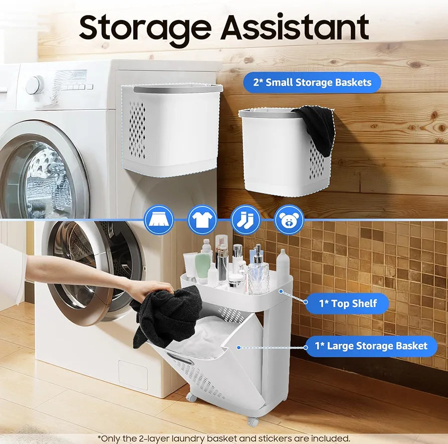 Rolling Laundry Trolley with 3-Basket