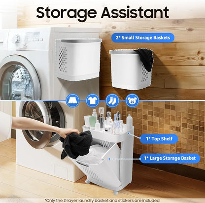 Rolling Laundry Trolley with 3-Basket
