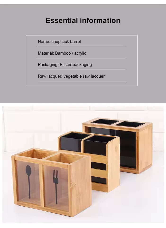Bamboo Cutlery Holder Organizer - My Store