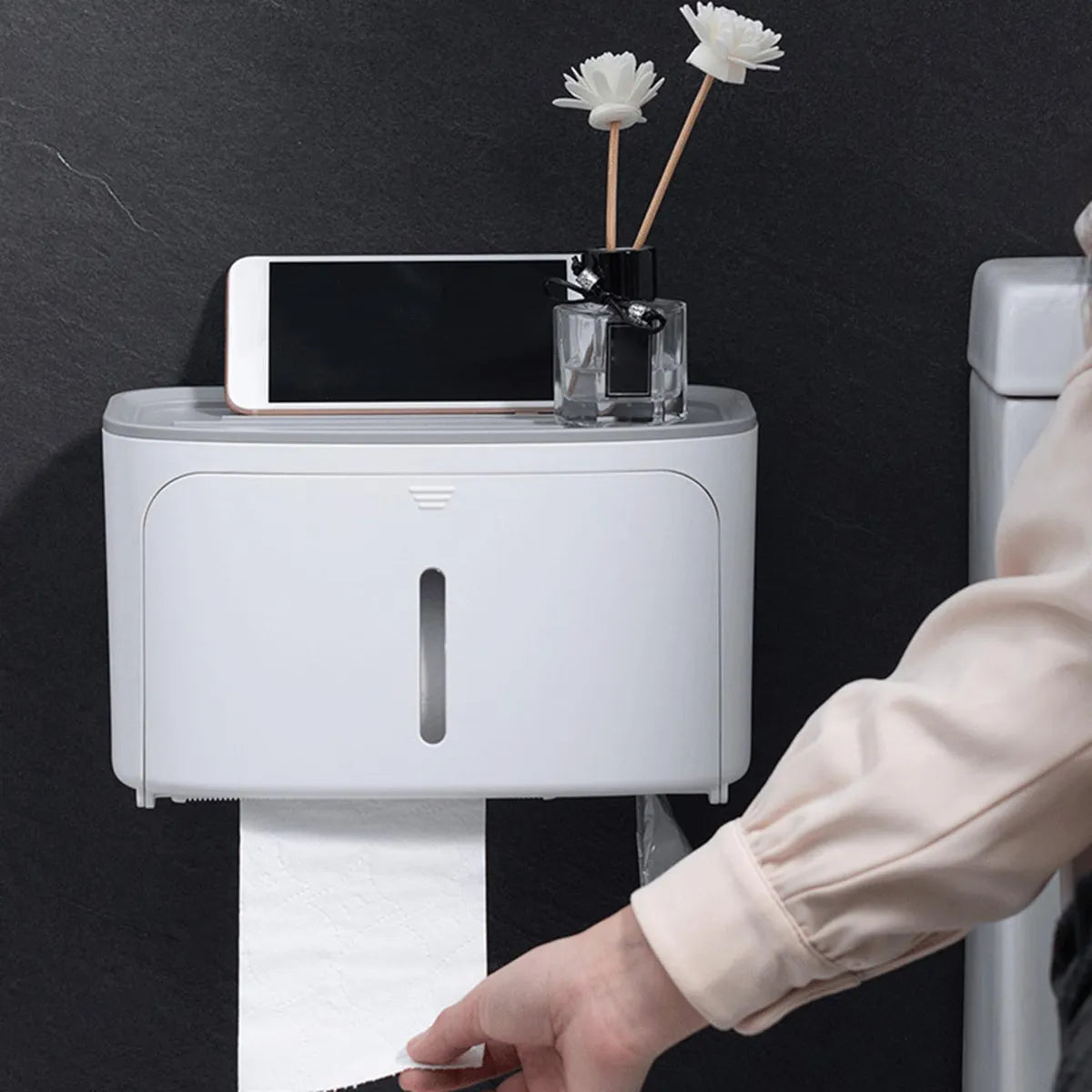 2-Tier Waterproof Wall-Mounted Toilet Paper Holder with Shelf - My Store