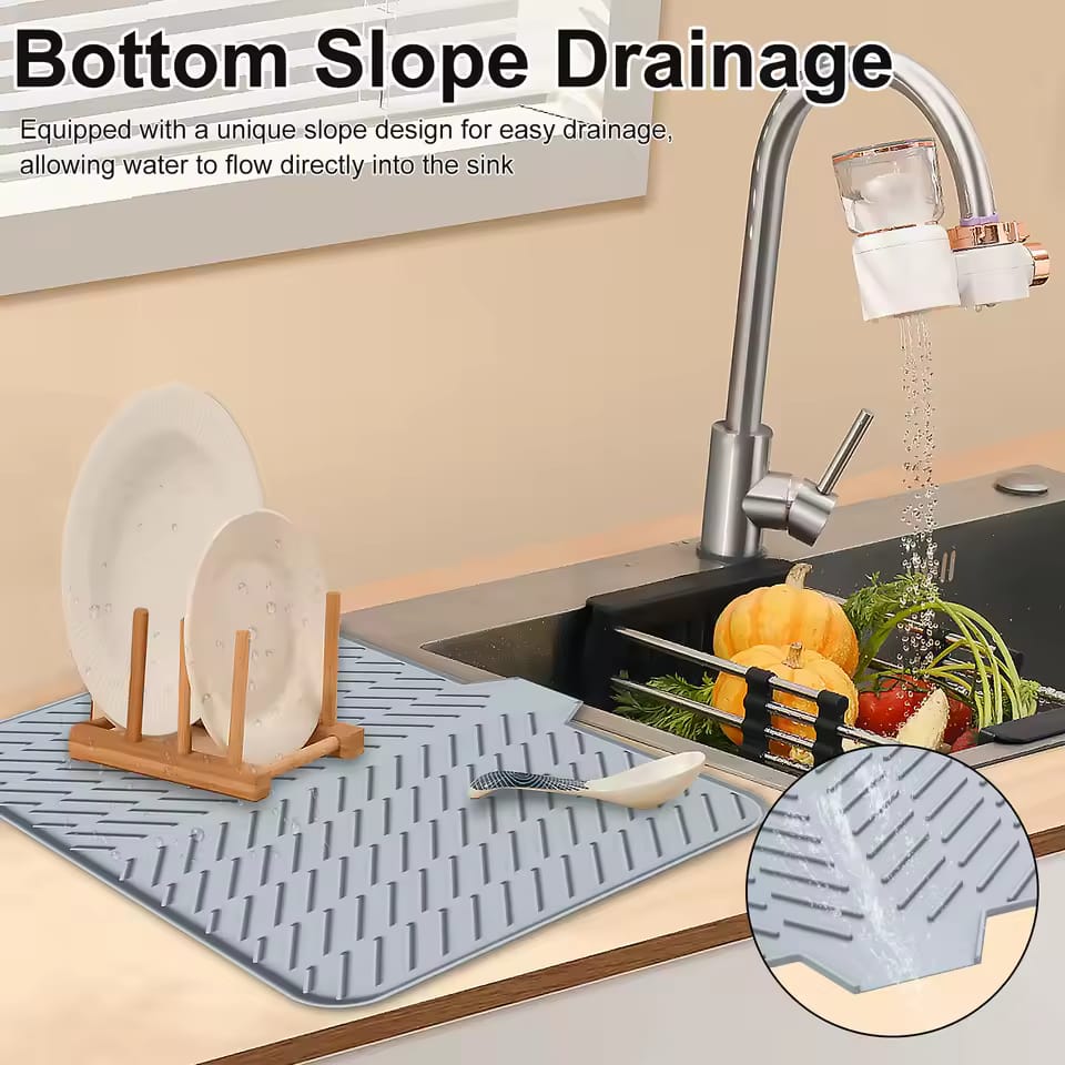 Silicone Dish Drying Mat with Self-Draining Lip
