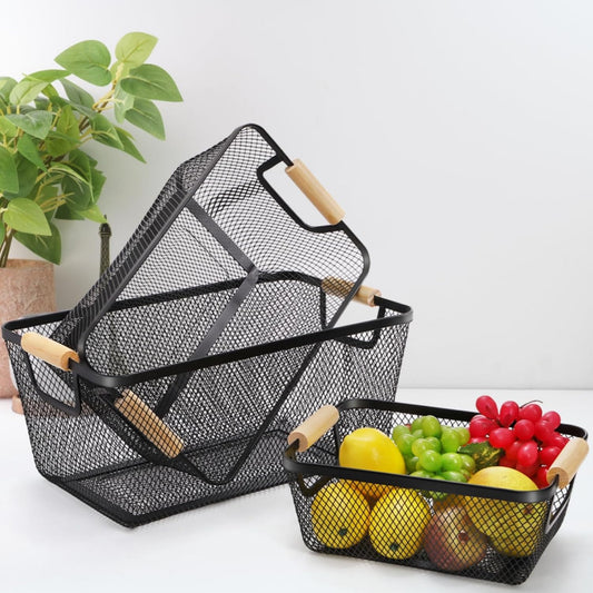 Modern Mesh Storage Basket with Wooden Handles - My Store