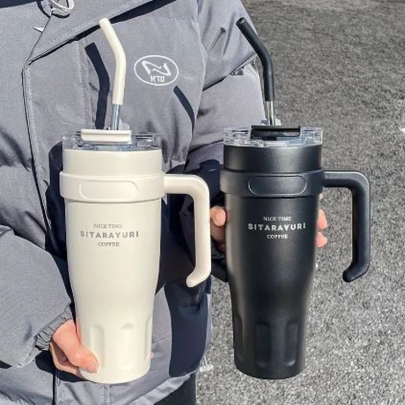 SITARAYURI 40 oz Insulated Travel Mug with Straw & Handle
