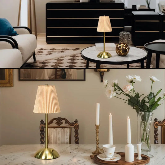 Rechargeable Pleated Cordless Table Lamp – Touch Control LED Table Lamp with 3 Color Modes