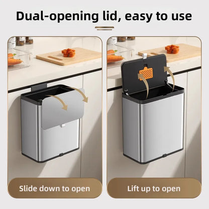 Stainless Steel Hanging Trash Can – Dual Opening Lid (3L / 8L) - My Store