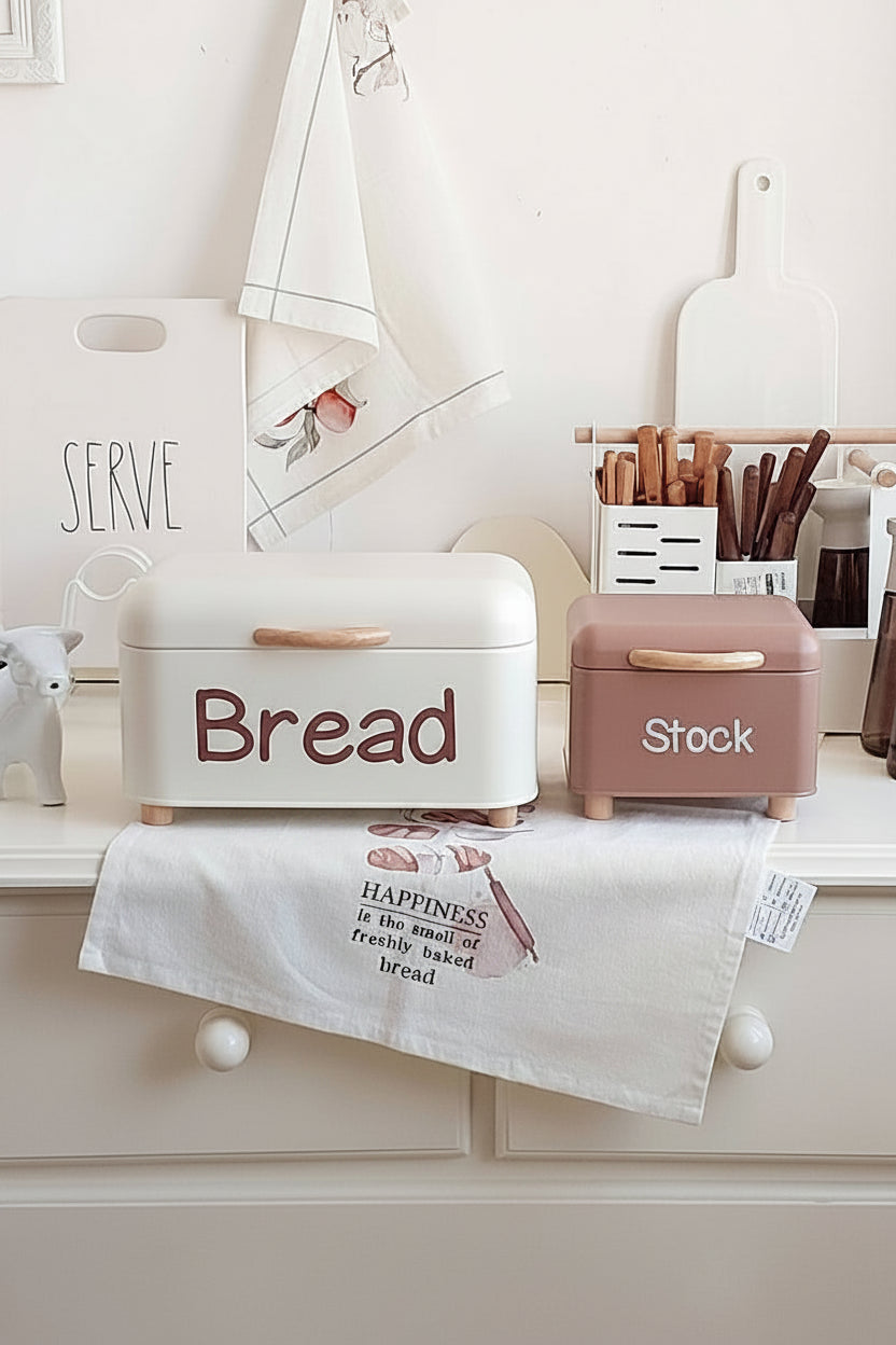 2-Piece Vintage Countertop Storage Set – Bread Box & Stock Organizer - My Store