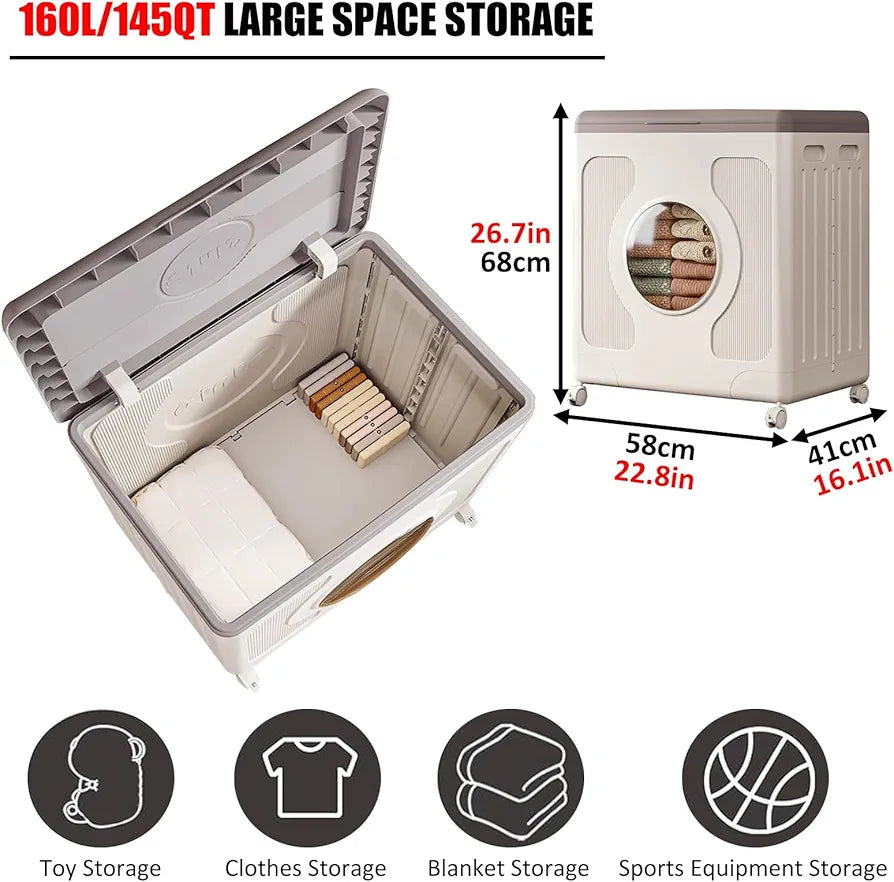 Multi-Functional Folding Storage Cabinet with Transparent Window & Wheels (160L)
