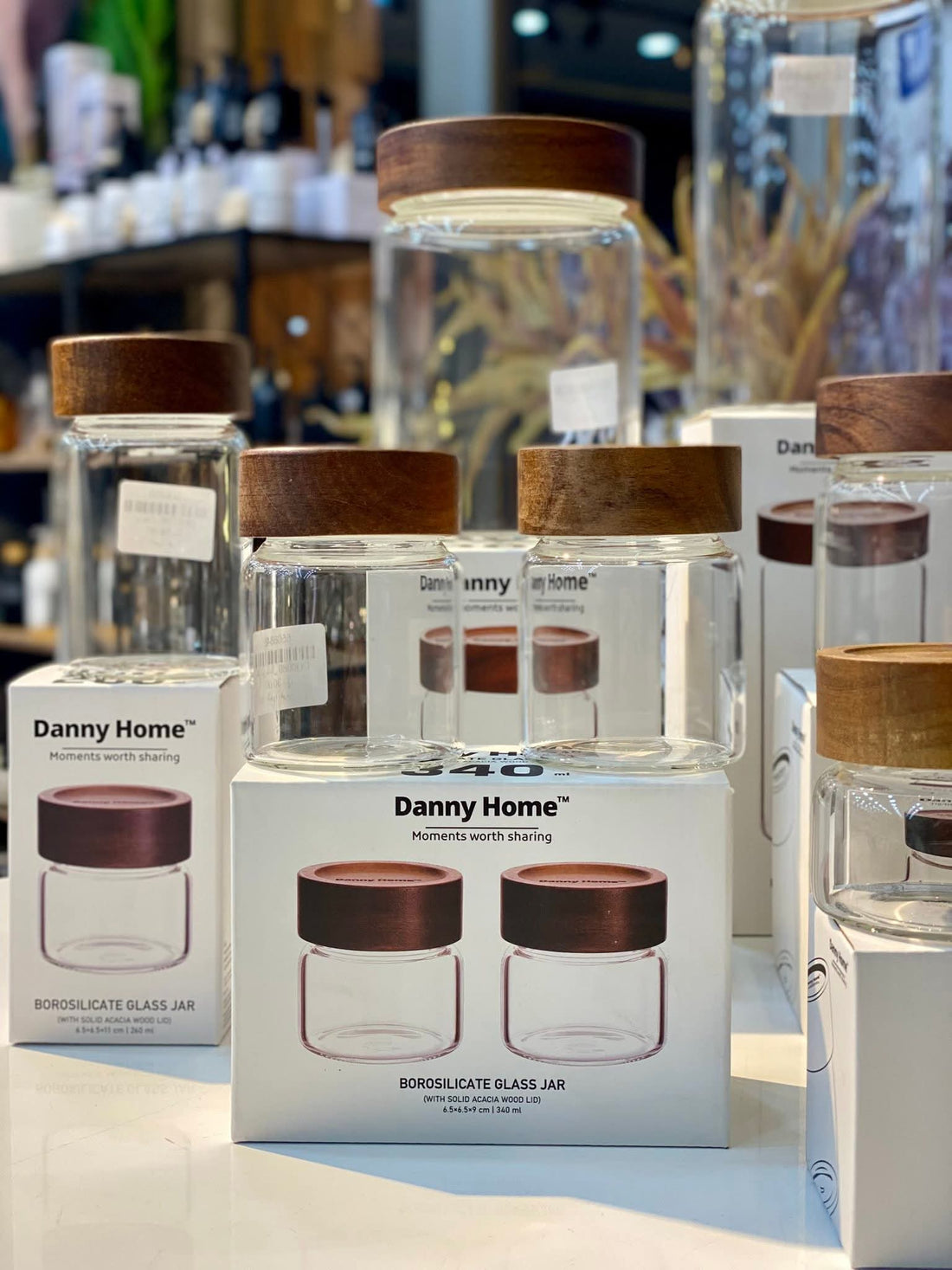 Danny Home Premium Borosilicate Glass Storage Jar Collection with Acacia Wood Lid