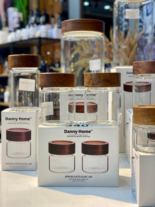 Danny Home Premium Borosilicate Glass Storage Jar Collection with Acacia Wood Lid